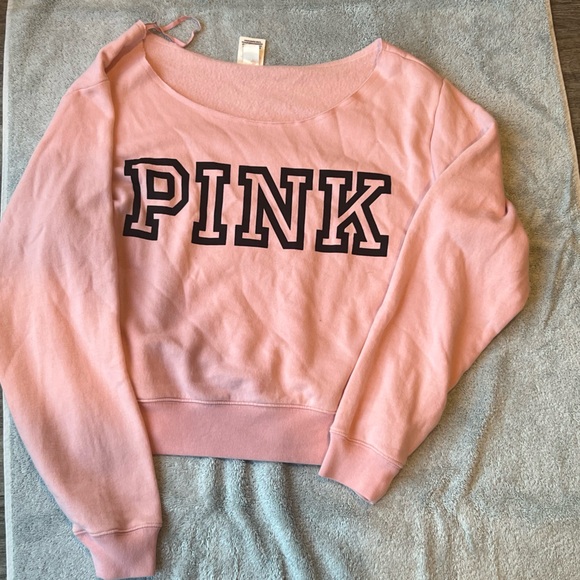PINK Victoria's Secret Tops - VS PINK Pink off-the-shoulder cropped Sweater